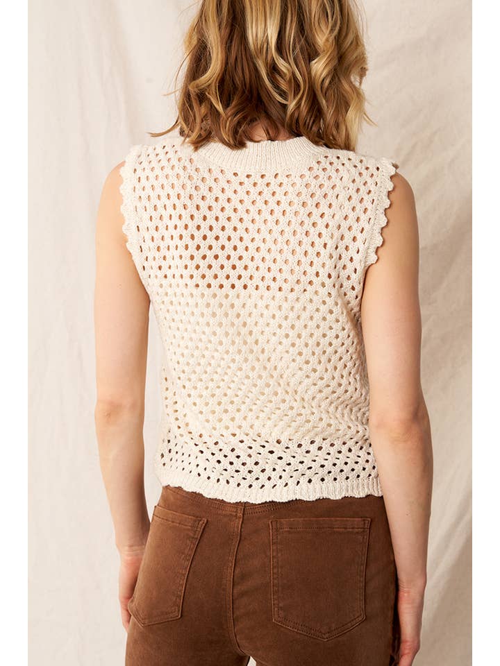 En Crème - Wholesale Sweater Vest - Women's - Sleeveless Crochet Sweater Vest Top3
