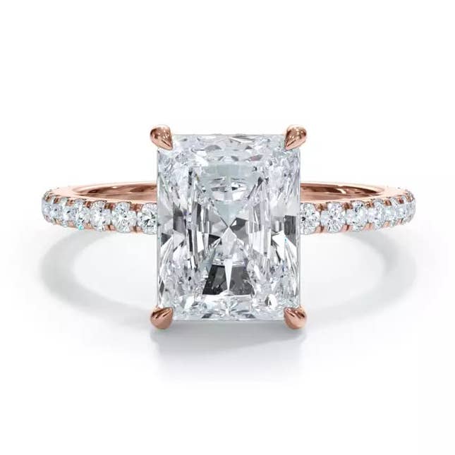 Pavé Hidden Halo Radiant Engagement Ring for wholesale by Caratina