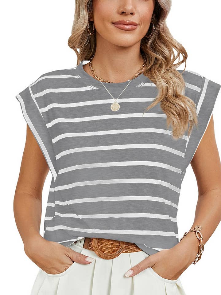 NINEXIS - Wholesale T-Shirt - Women's - CWTBLS0865_ROUND NECK STRIPED RAGLAN SLEEVE T-SHIR