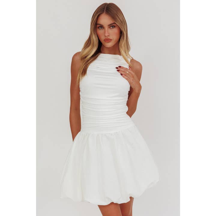 WHITE CLOUD PUFF MINI DRESS for wholesale on Faire