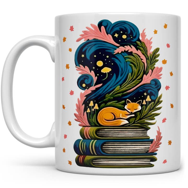 Whimsical Cozy Bookish Fox Mug, Fall Nature Book Lover Gifts for wholesale by Loftipop