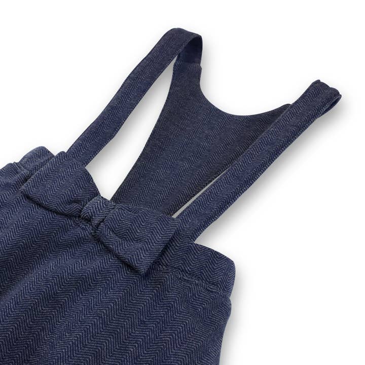 Navy Herringbone Fleece Bow Front Suspender Skirt - Baby for wholesale on Faire