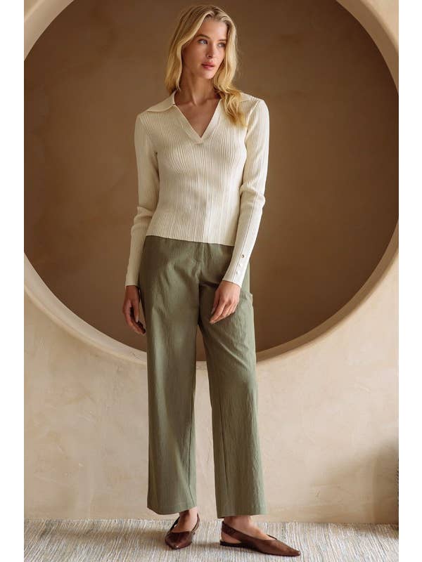 Cream Ribbed Knit Collared Shirt
for wholesale on Faire4