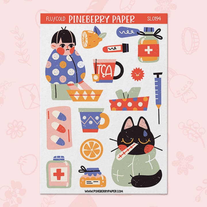 Cold & Flu Season 2 Sticker Sheet for wholesale by Pineberry Paper