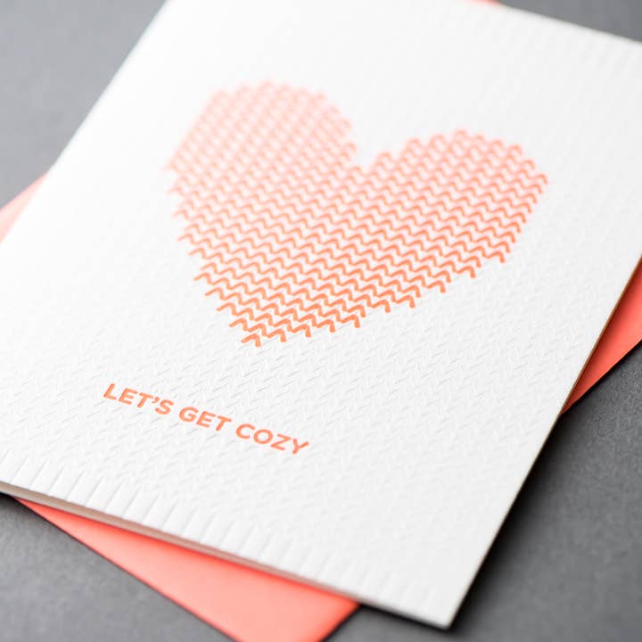 Porchlight Press Letterpress - Wholesale Love Card - Knit Heart Cozy Card