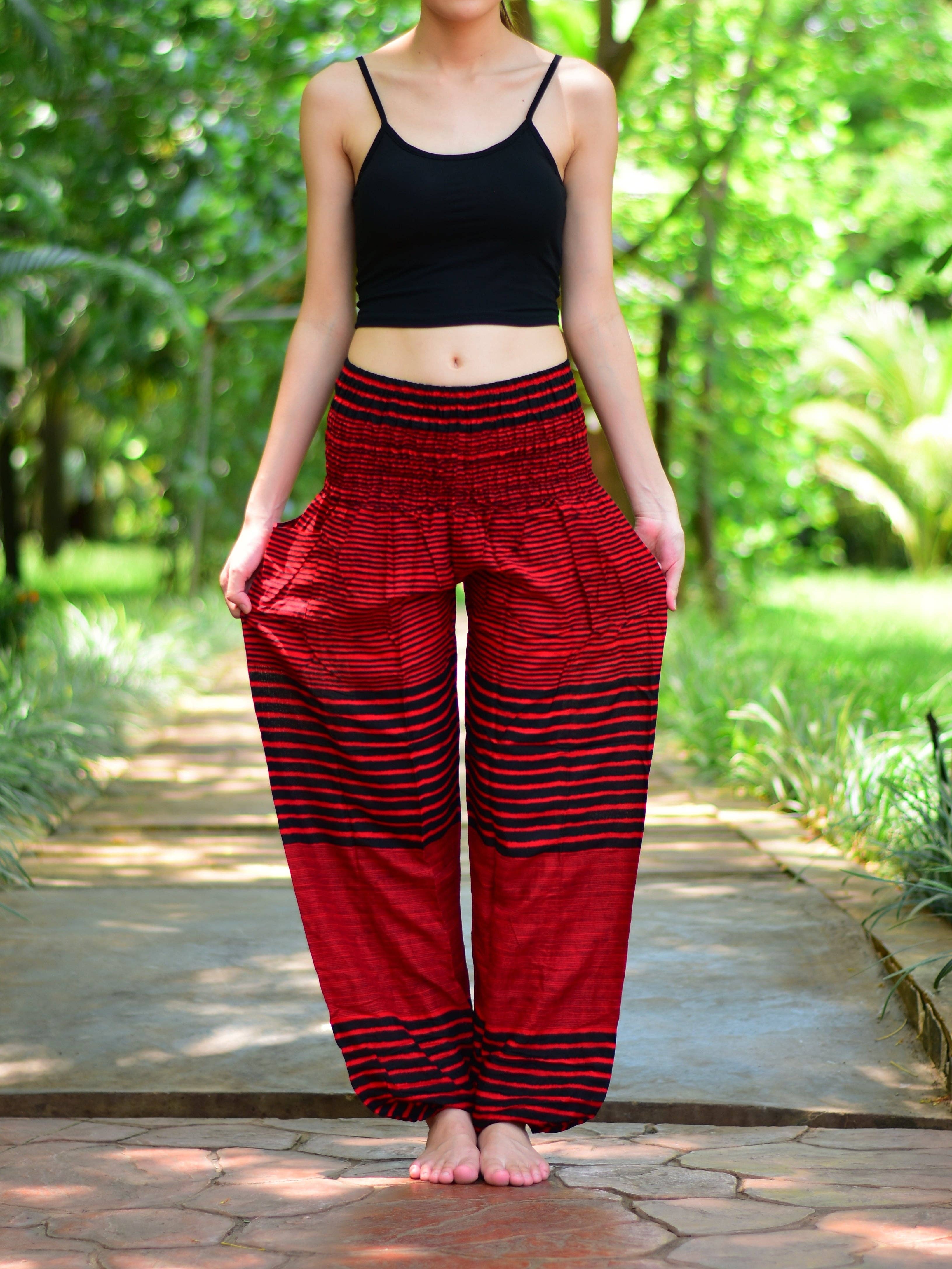 Red Patch Stripe Elasticated Waist Harem Pants for wholesale on Faire6