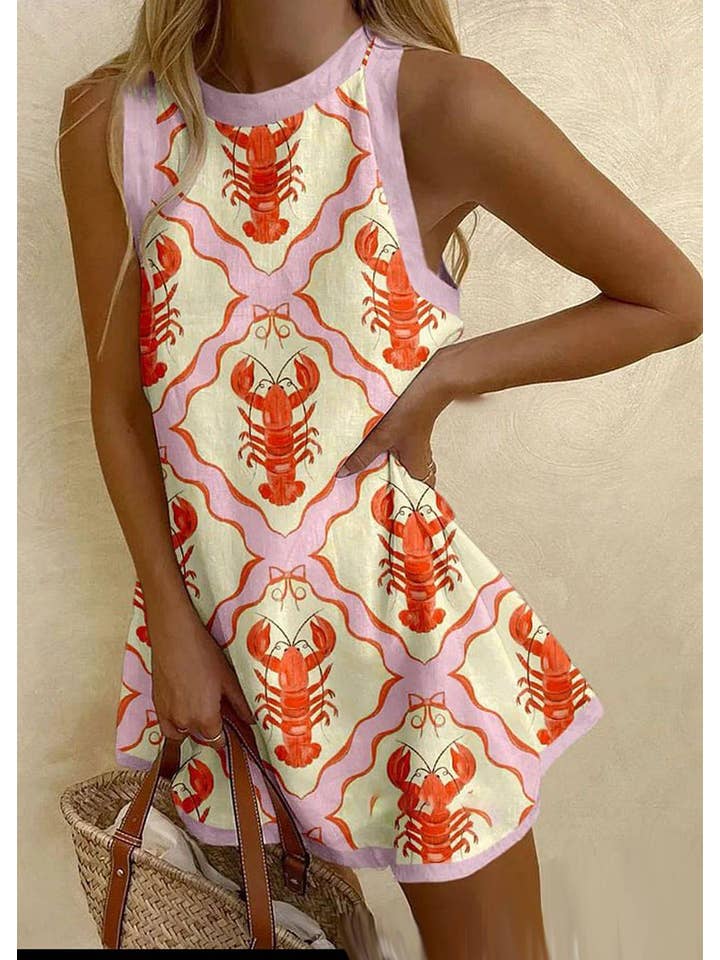 Rosa Clothing - Wholesale Dress - Women's - Unique lobster print sleeveless loose mini dress