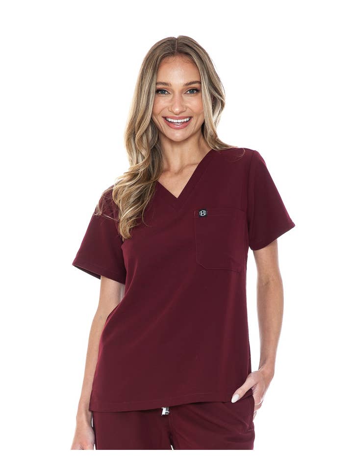 Humble - Wholesale Healthcare Uniform - Women's - Burgundy - Womens Basic Scrub Top