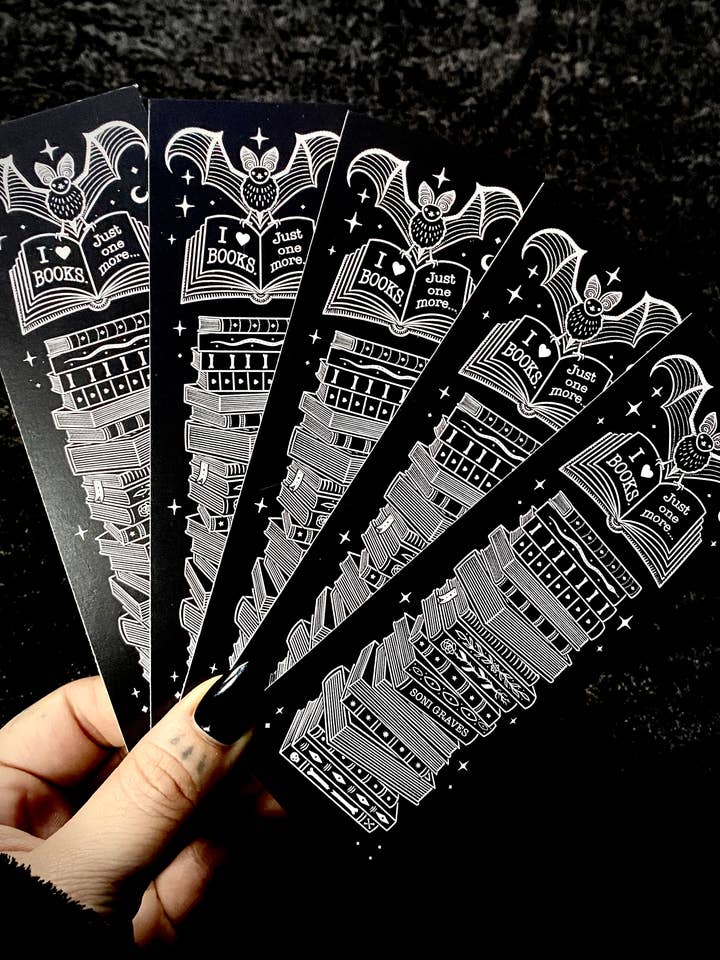 Bat Books Bookmark: Double Sided, Spooky Whimsical for wholesale by Soni Graves