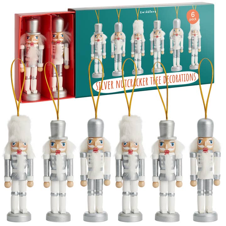 The Twiddlers - Wholesale Christmas Decoration - 6 Gold Wooden Christmas Nutcracker Soldier Ornaments, 10cm