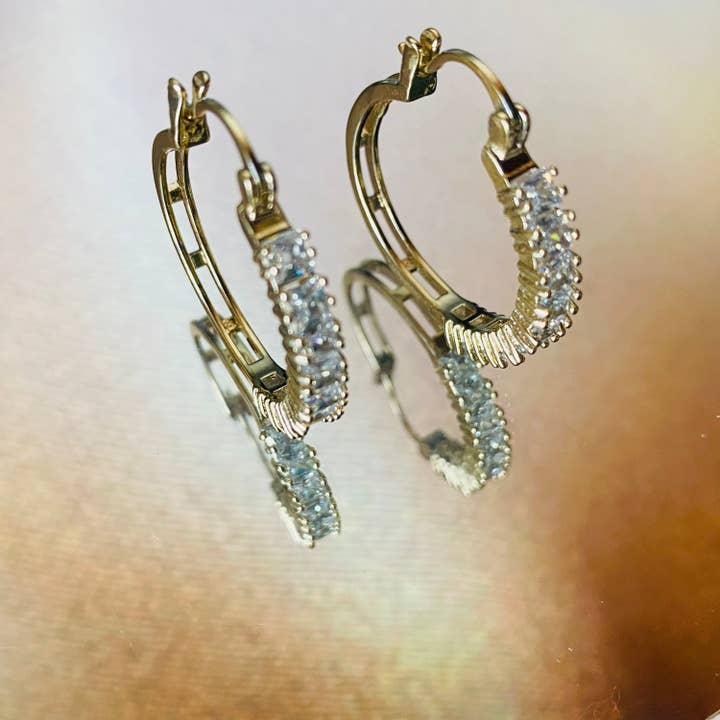 Housegoldjewelry - Wholesale Hoop Earrings - Baguette Hoops, Eternity Hoop Earrings, Cubic Zirconia Diamo4