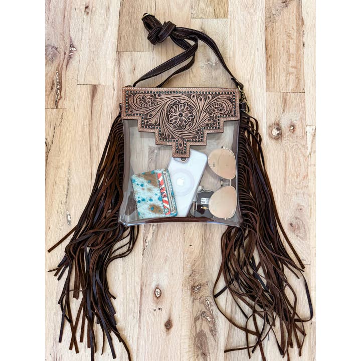 Boho Ranch Shop - Wholesale Crossbody Bag - Women's - SHAYNE LARGE - Hand Tooled Clear Crossbody Concert bag