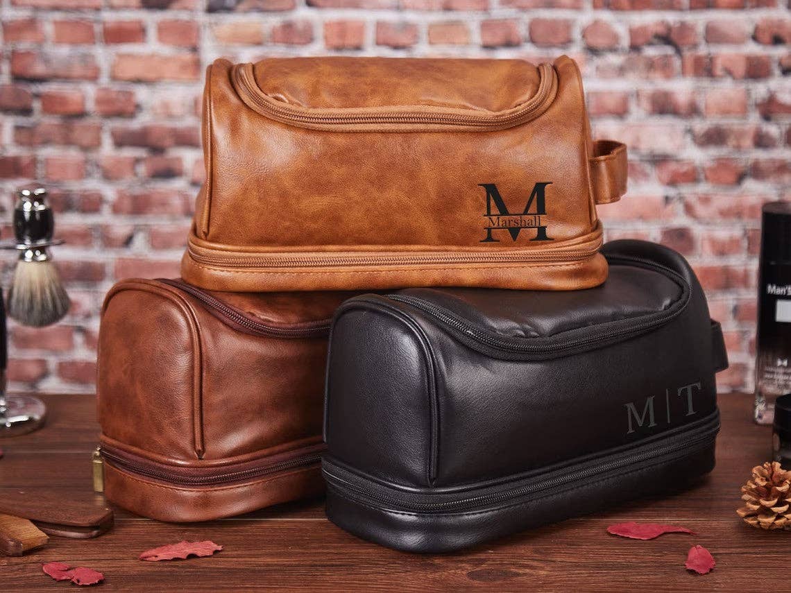 RockCow Leather Studio - Wholesale Toiletry Bag - Men's - Personalized Toiletry Bag Groomsman Gift for Him Engraved Dopp Bag Leather Dopp Kit Boyfriend Gift for Men for Dad Christmas Gift for Him6