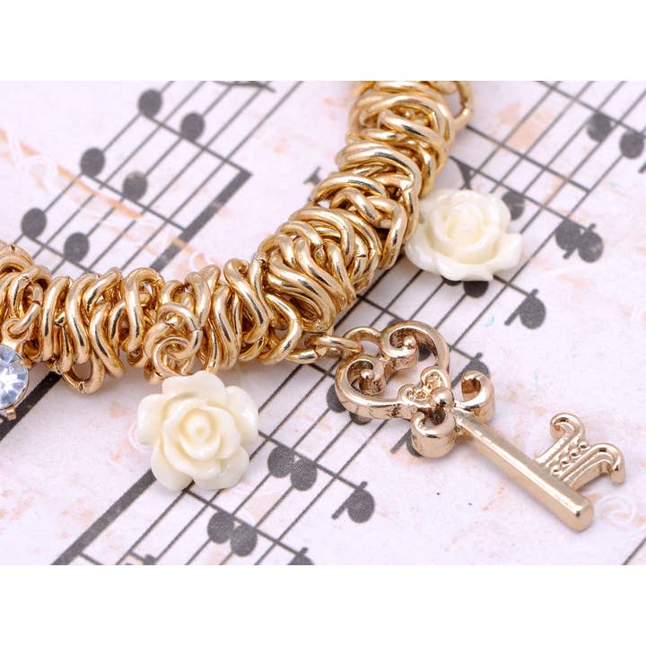 AK Brand - Wholesale Charm/dangle bracelet - Dangling Charm Expandable Bracelet Accented With Sparkling S3