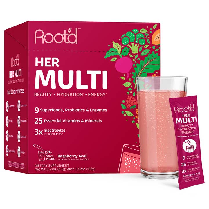 Root'd - Wholesale Powdered Health Drink - Her MULTI - Essential Vitamins + Hydration For Women - 9ct