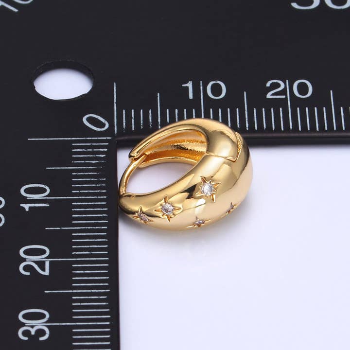 Aim Eternal - Wholesale Huggie Earrings - 24K Gold Filled Celestial North Star CZ Dome Huggie Earrings | AD1115
