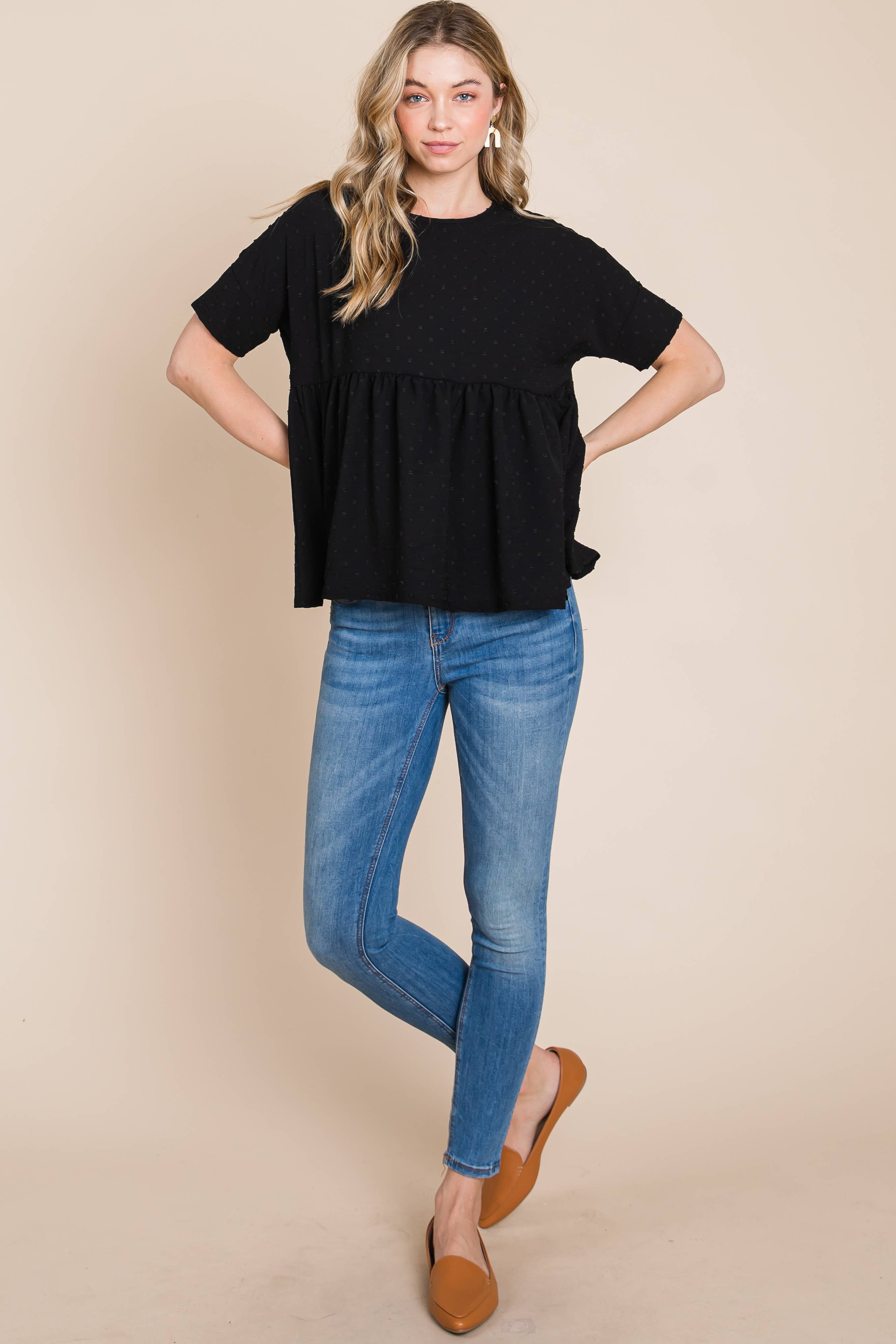 BOMBOM – Engroshandel Bluse - Dame – TA1837 TEKSTURERET PEPLUM TOP4