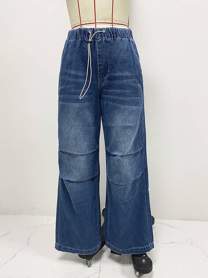 blue essential Elastic waist wide leg Jeans for wholesale on Faire