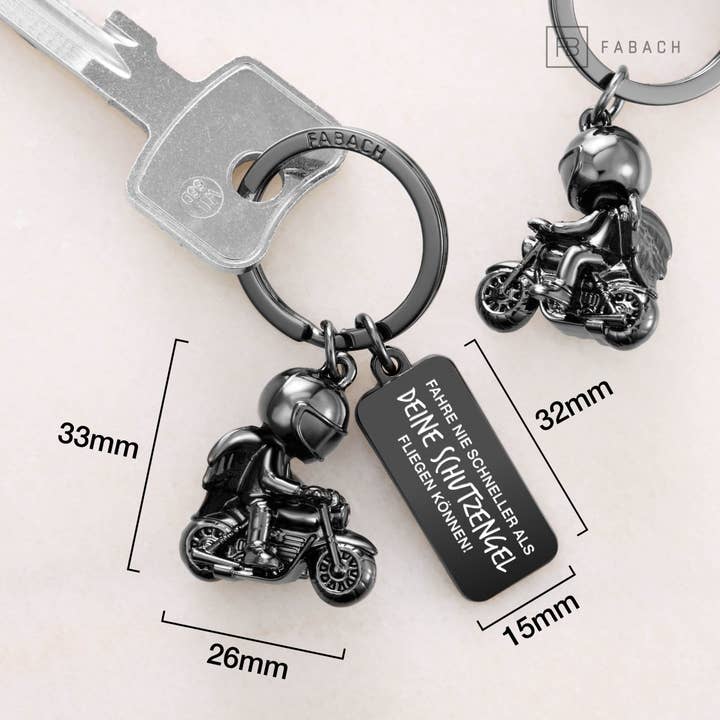FABACH – Die Schlüsselanhänger-Schmiede - Wholesale Keychain - Unisex - Motorcycle keychain with guardian angel - Angel good luck charm for motorcyclists with engraving2