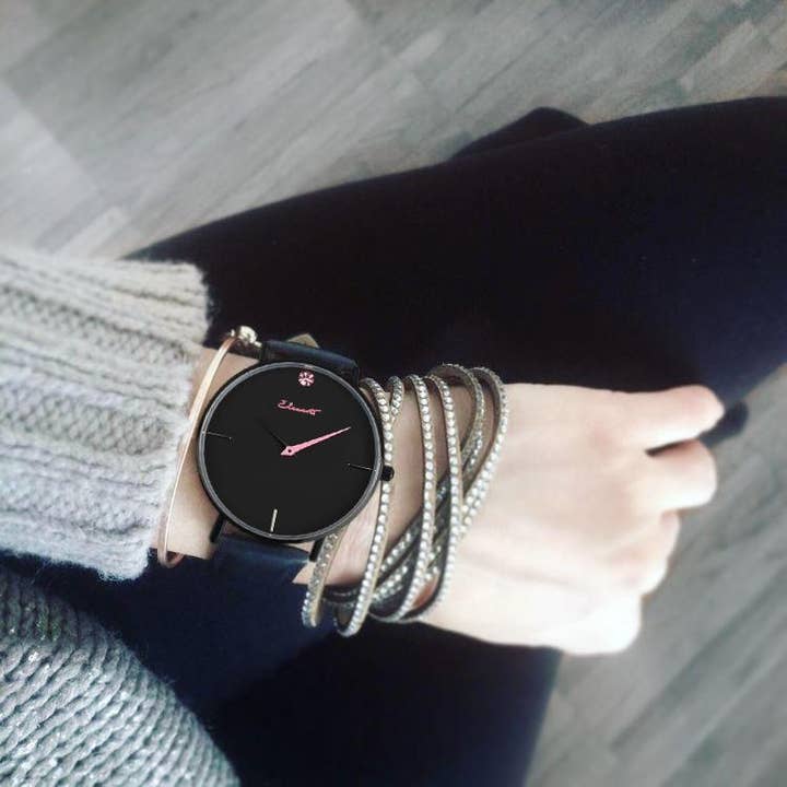 Strength 40 Noir Pink Womens Black Leather Watch for wholesale by Element Watch Company