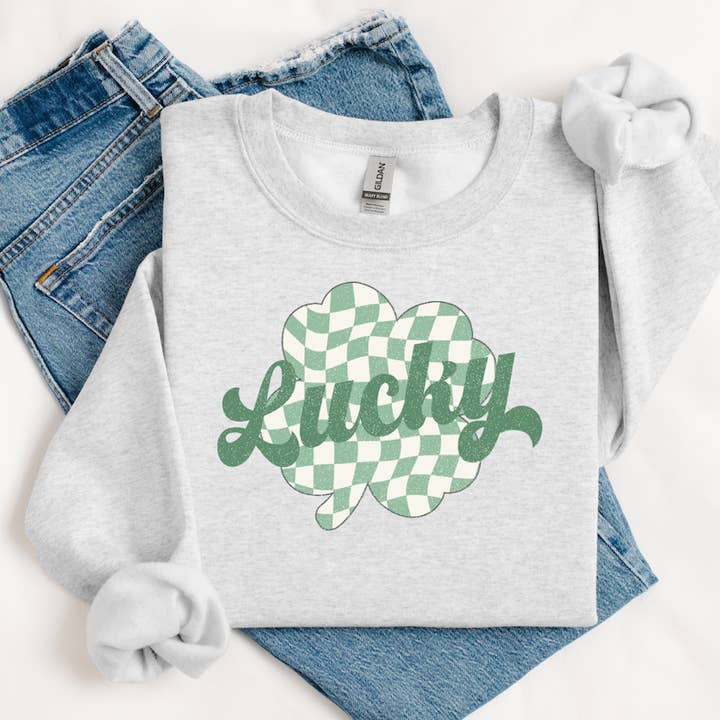 Checkered Lucky T-shirt/Crewneck for wholesale by Bella Marie Apparel & Co