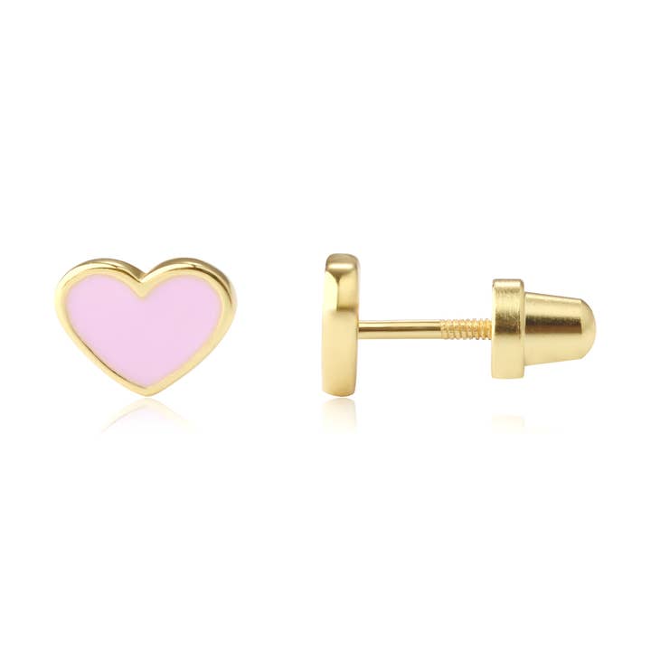 Kids 14K Gold Plated Pink Heart Earring, Girls Screw Back for wholesale by Cherished Moments