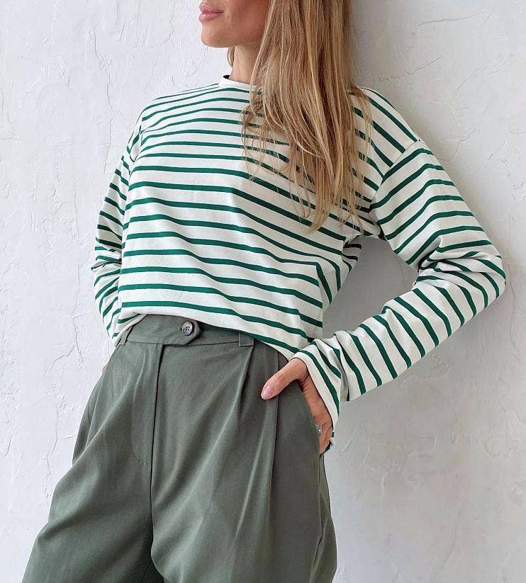 Rosa Clothing - Wholesale T-Shirt - Women's - Crewneck cotton striped T-shirt5