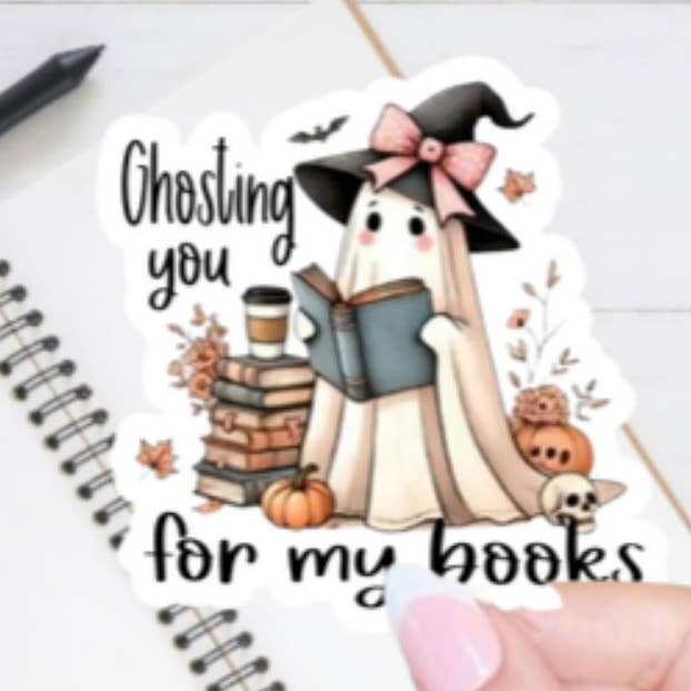 Je te fais un fantôme pour des livres et du café Autocollant d'Halloween pour la vente par Blu Butterfly Stickers