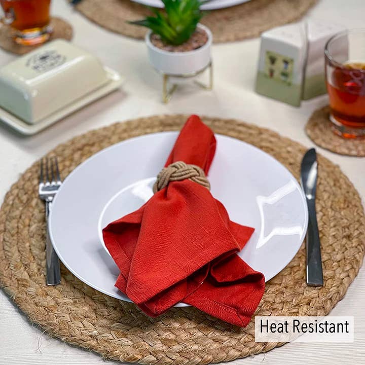 Natural Jute Hand Braided Round Placemats, Set of 4, 15 Inch for wholesale on Faire