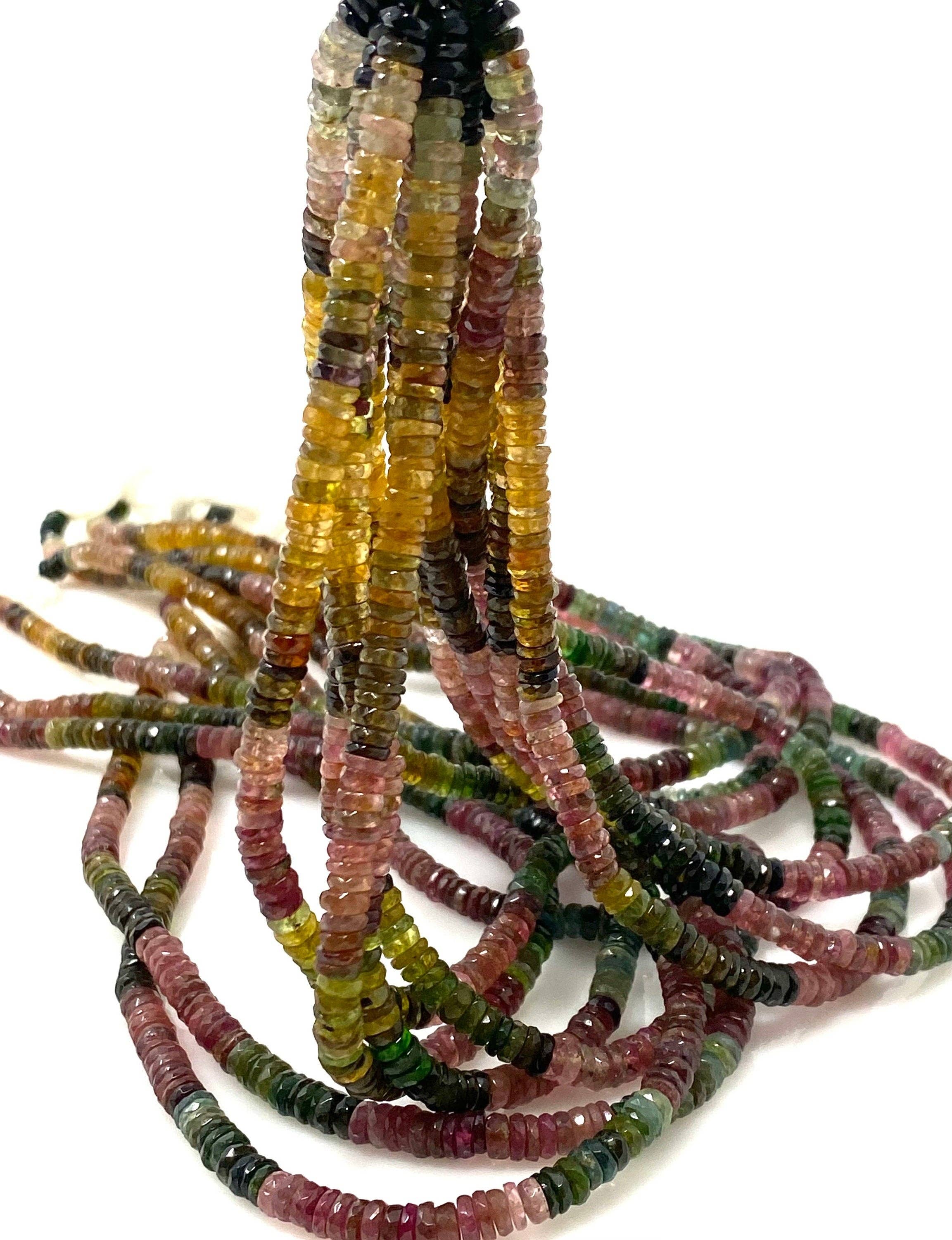 Akstar Gems - Wholesale Beads - 14.5" Natural Tourmaline Gemstone Beads, Watermelon Color Tourmaline Beads, Jewelry Supplies, Wholesale Beads, Faceted Heishi Beads2