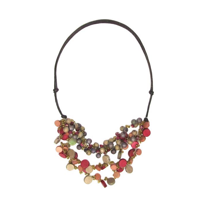 Elona pink beaded small bib metal-free necklace for wholesale by Katie and Company