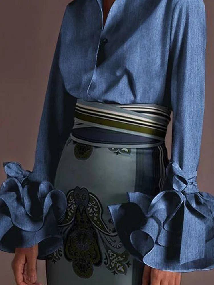 Flarix - Wholesale Blouse - Women's - Ruffled Cuff Statement Blouse – Elegant Three-Color Collecti4