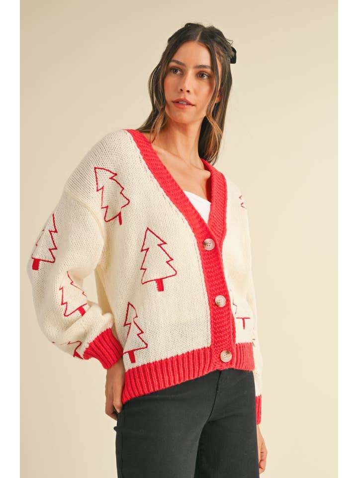 Vanilla Monkey - Wholesale Cardigan - Women's - Christmas Tree Embroidery Sweater Cardigan2