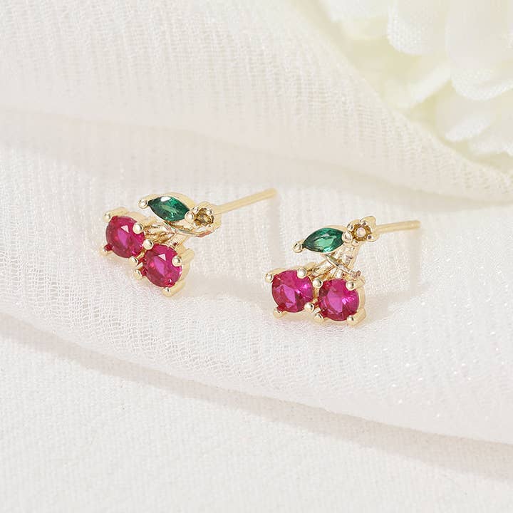 Melange Blanc - Wholesale Stud/Post Earrings - E103 cherry studs, fruit earrings, cherry stud earrings