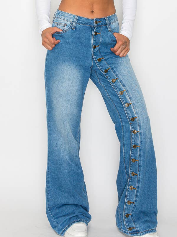 Machine Jeans - Wholesale Jeans - Women's - Vivian Button Wide-Leg Jeans3
