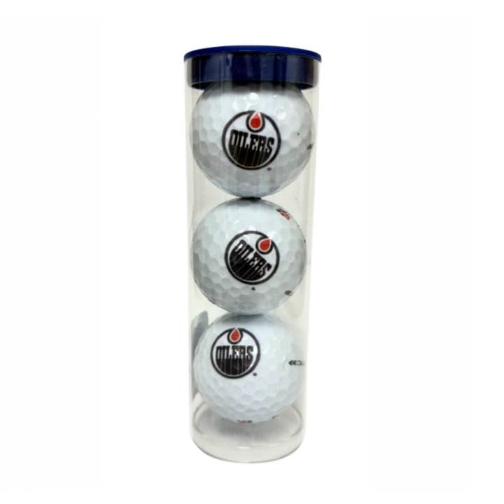 Tubo de 3 Pelotas - Edmonton Oilers (Blanco) para venta al por mayor de CaddyPro Golf Products Ltd.