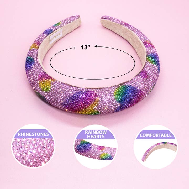 Frog Sac - Wholesale Fashion Headband - Kids - Kids Heart Headband - Padded Rhinestone Hair Band for Girls
