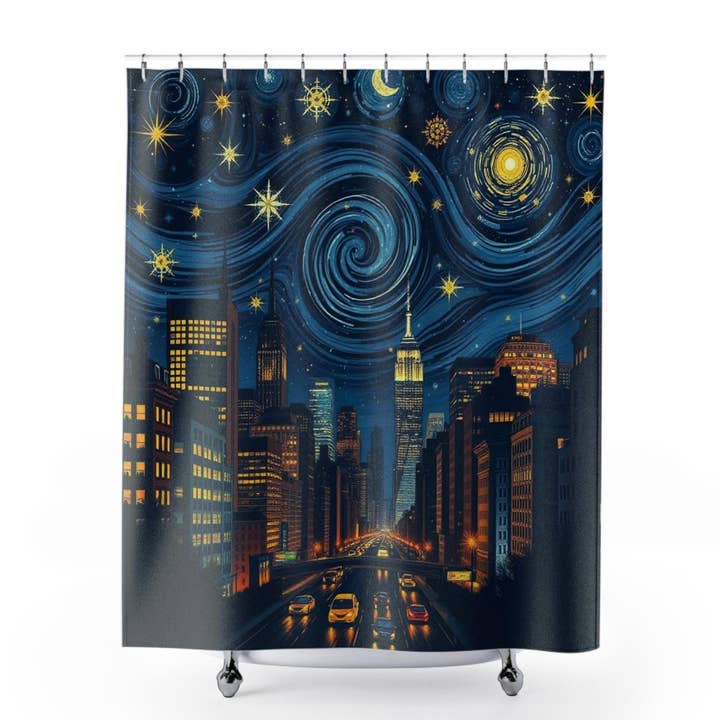 Van Gogh-inspirerad stjärnklar natt stadsbild duschdraperi för wholesale av LadyKCreations1