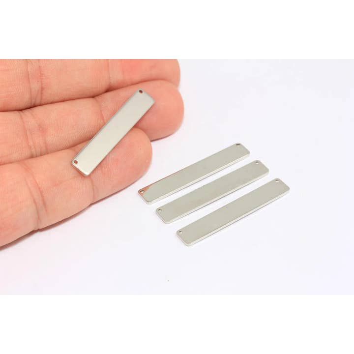 Plaque nominative plaquée rhodium 6x35mm, ébauches de marquage, BRT3 pour la vente par QueenJewelryM