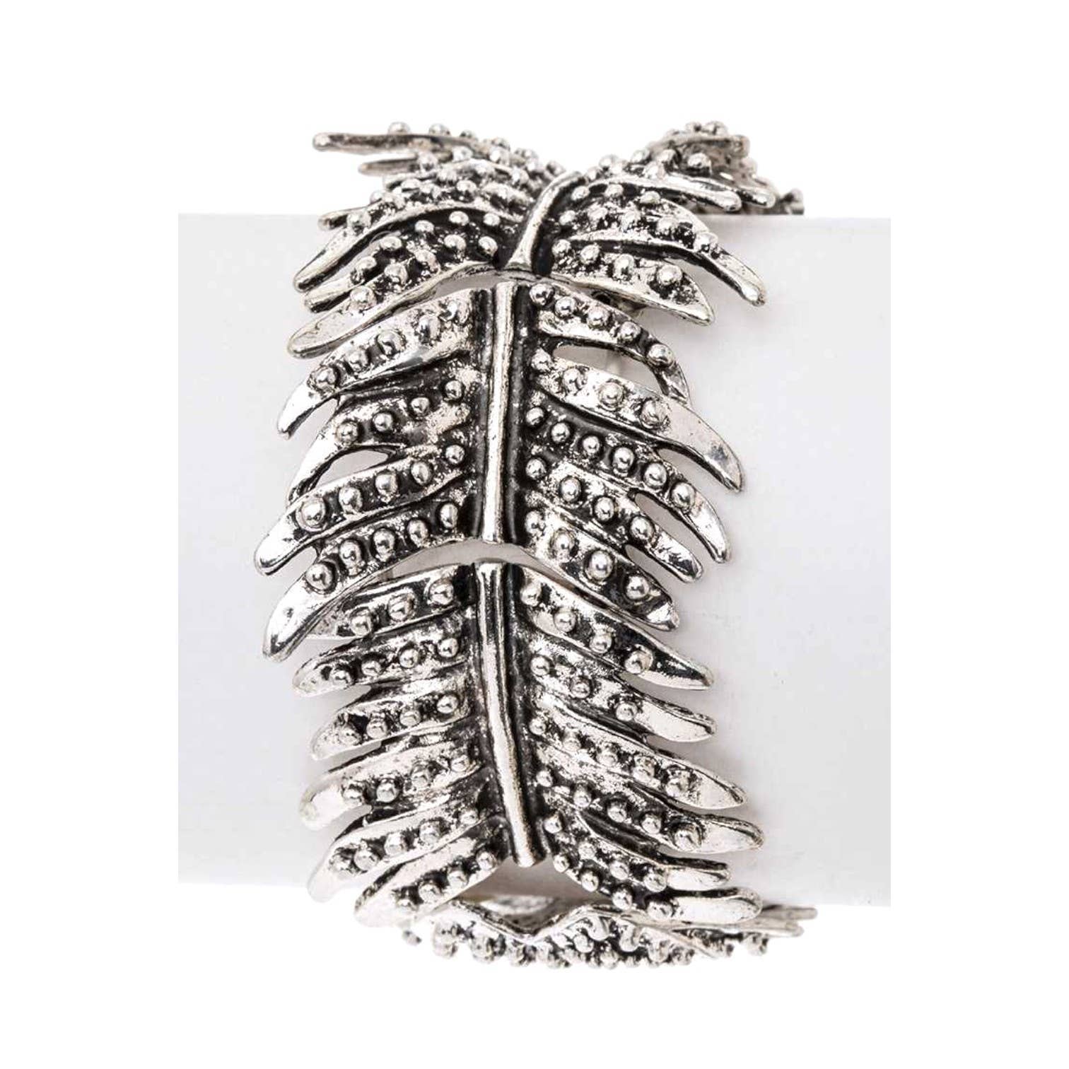 Silver Textured Peacock Feather Stretch Bracelet for wholesale on Faire1