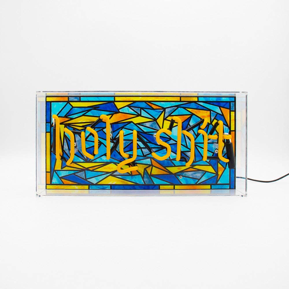 Yellow 'Holy Shit' Glass Neon Sign for wholesale on Faire6