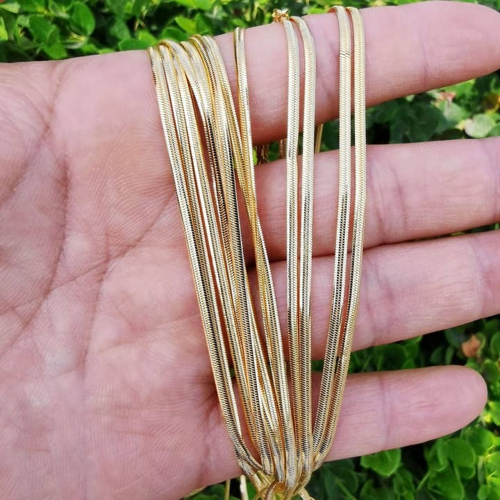 Aim Eternal - Wholesale Link & Chain Necklace - 23.7 inch Herringbone Necklace Chain, 24K Gold Plated Herringbone Finished Chain For Jewelry Necklace Making, Dainty 2mm Herringbone Necklace w/ Spring Ring | CN-889 Clearance Pricing