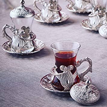 Hakan - Wholesale Theeservies - Fancy Turkse theekopset, cadeauset, goud en zilver, 4 oz4