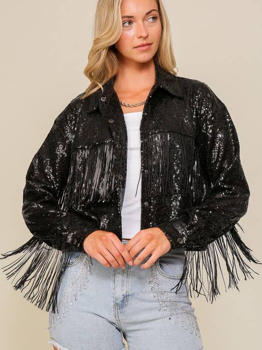 Sequin Fringe Southern Girl Jacket for wholesale by Vanilla Monkey