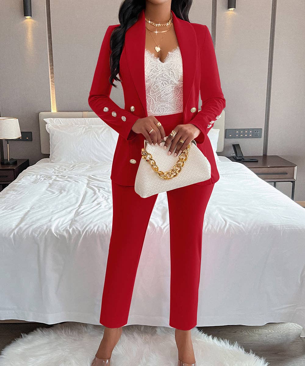 Aria Romance - Wholesale Suit Set - Women's - Double-Breasted Notch Lapel Blazer Set14