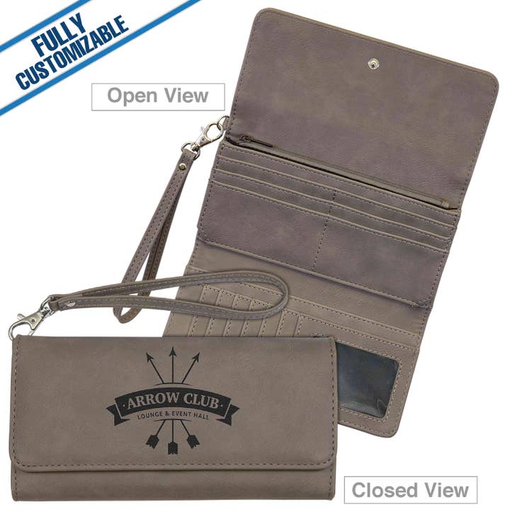 GiftWorksPlus - Wholesale Wallet - Unisex - Engraved Leatherette Long Wallet - Strap -Fully Customizable2