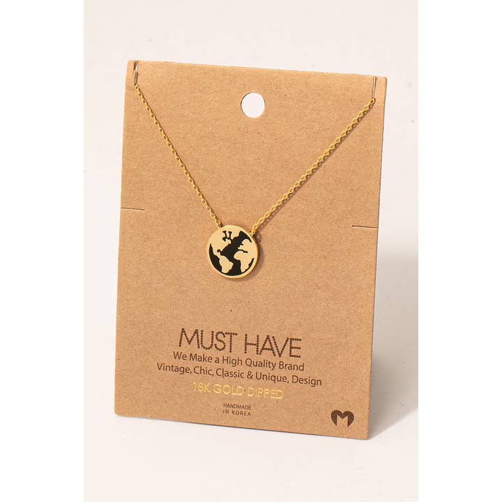 Fame Accessories - Wholesale Pendant/Charm Necklace - World Map Disc Pendant Necklace2