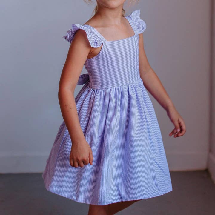 Girl's Lavender Seersucker Flutter Sleeve Dress for wholesale by cuteheads