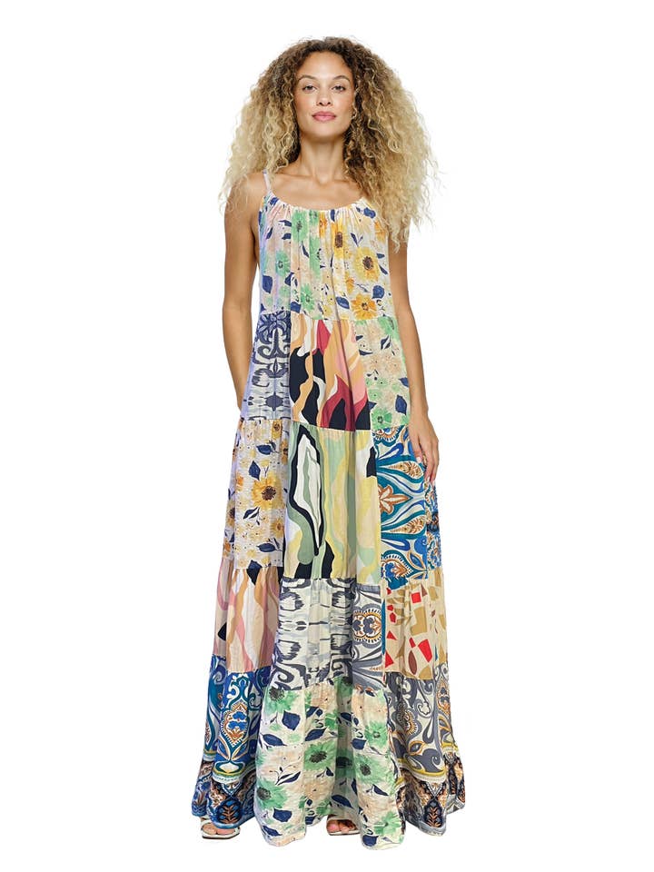 Multi Floral Maxi Dress Patchwork for wholesale on Faire