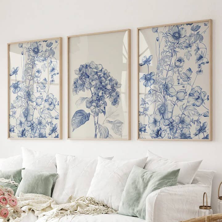 Art Lane - Wholesale Art Print - Chinoiserie Blue Flowers Watercolor Poster Decor